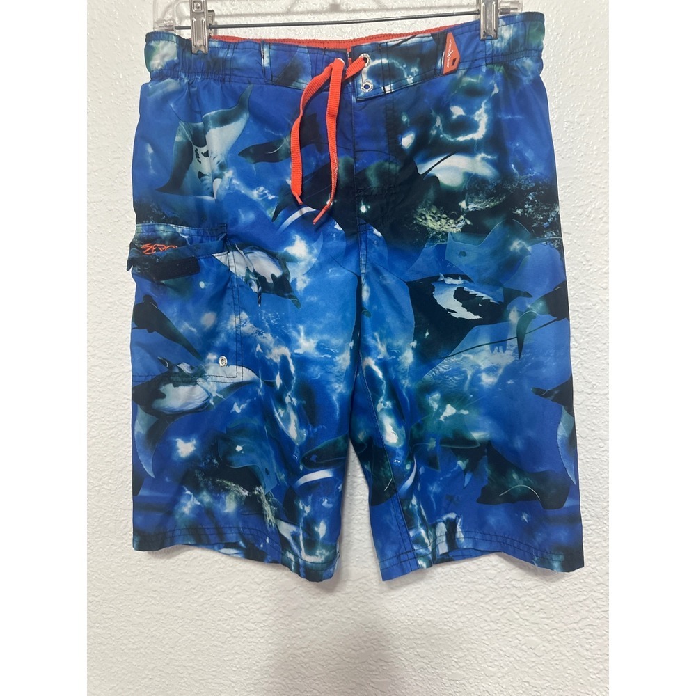 ZeroXposur Boys Blue Manta Ray Stingray Swim Trunks Board Shorts Size L 14/16